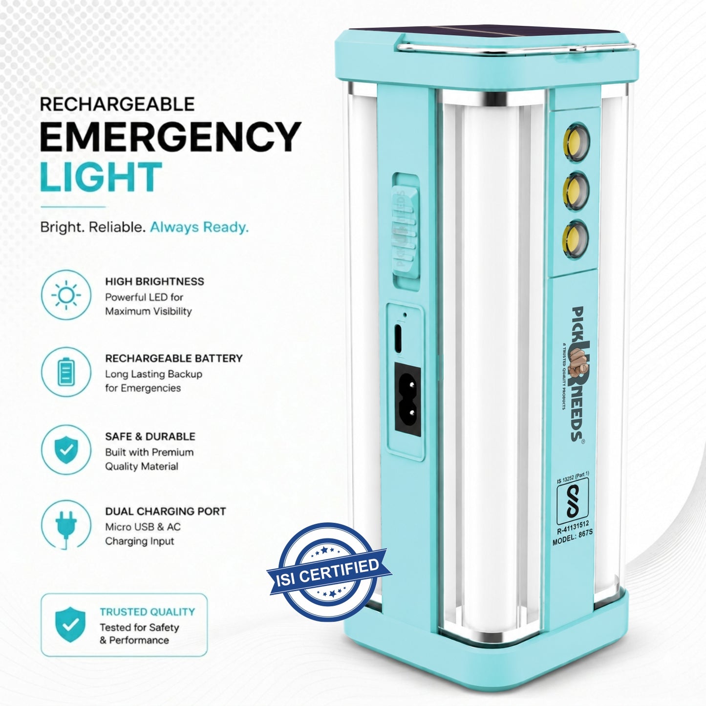 Pick Ur Needs Solar Home Rechargeable Emergency LED Lantern Light 360 Degree Floor Lamp 4 Side Tube Lights
