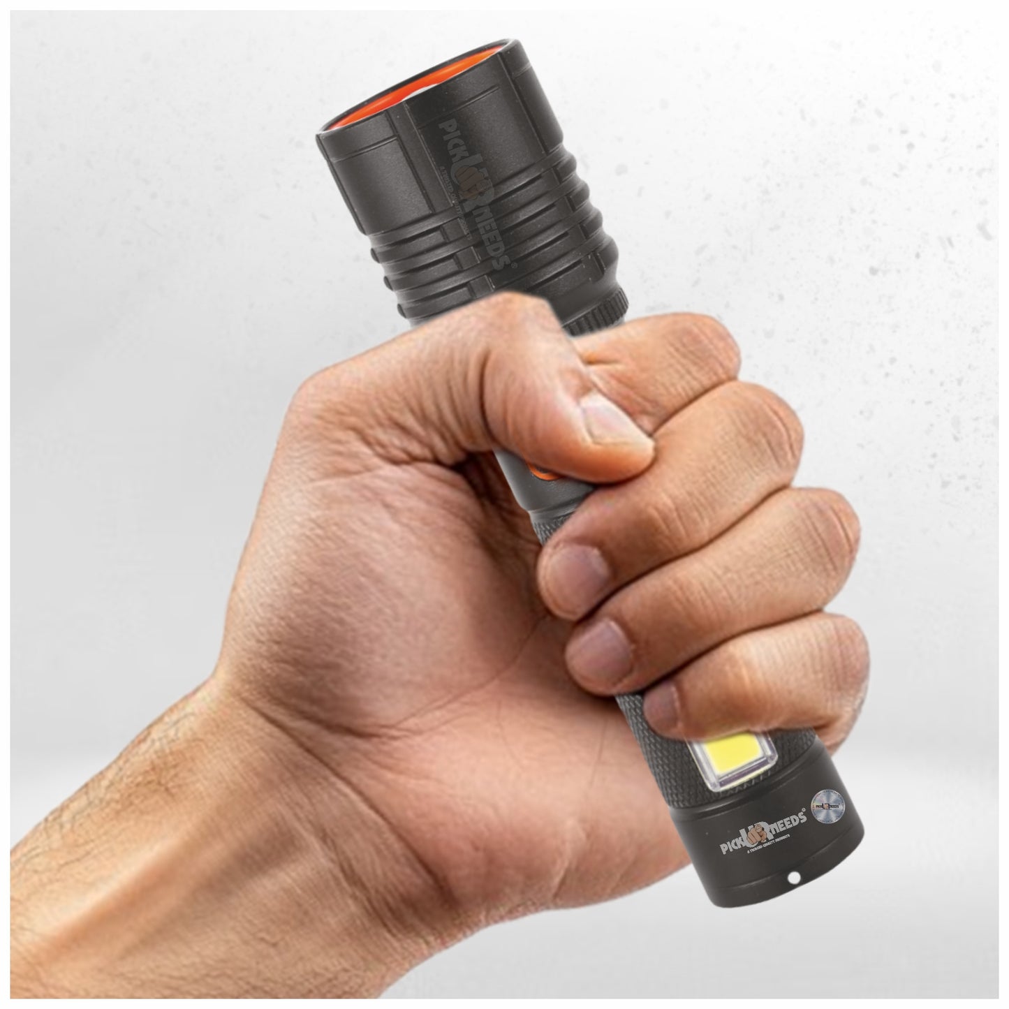 Pick Ur Needs Rechargeable 100W Aluminium Body Home Emergency Mini Search Torch Light Zoomable with 3 Mode + Side COB with 2 Mode 1200mAH Battery