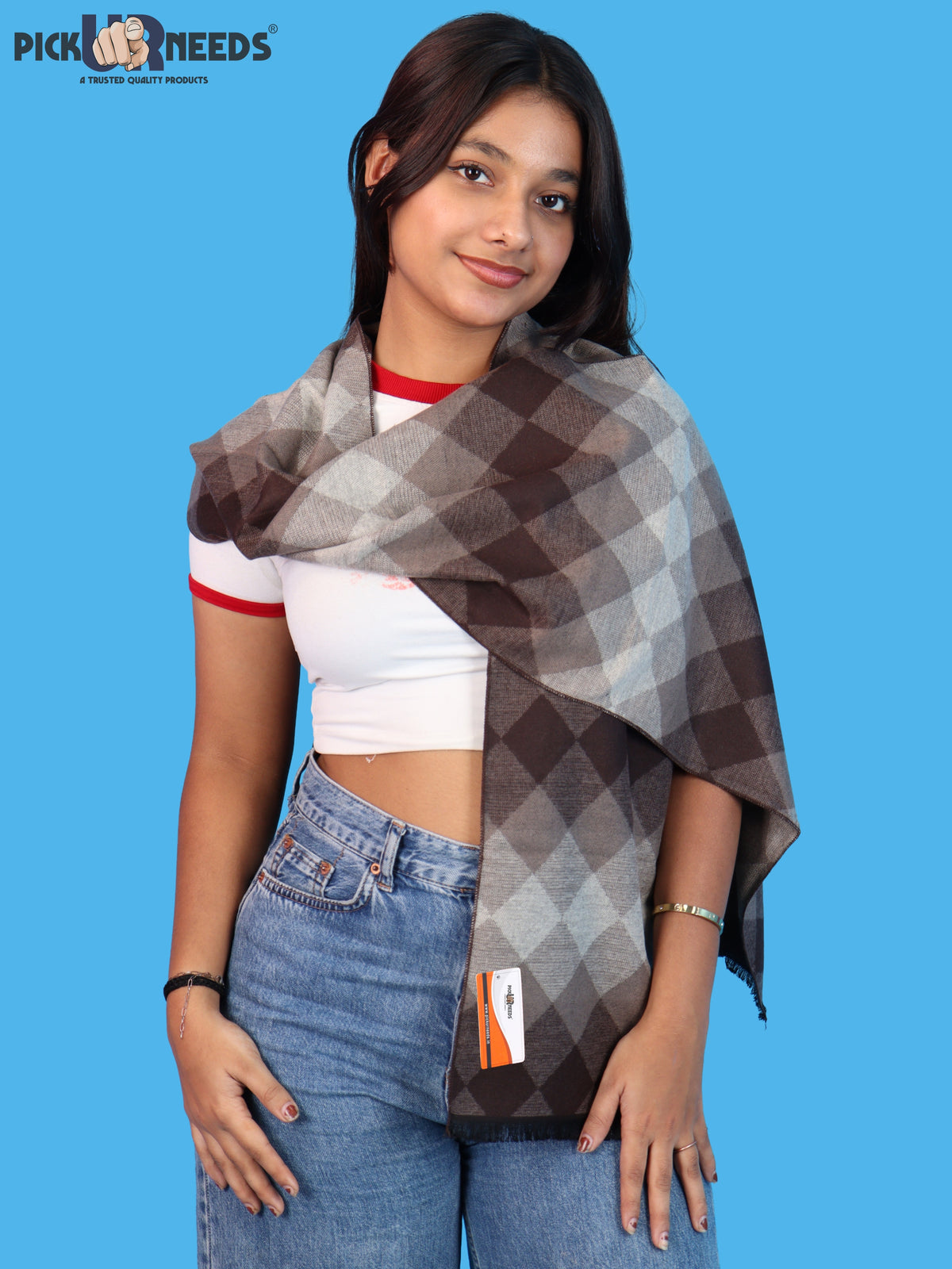 Pick Ur Needs Women & Girls Soft Woolen Checkered Muffler Warm Winter Neck Scarf with Stylish Checked Pattern