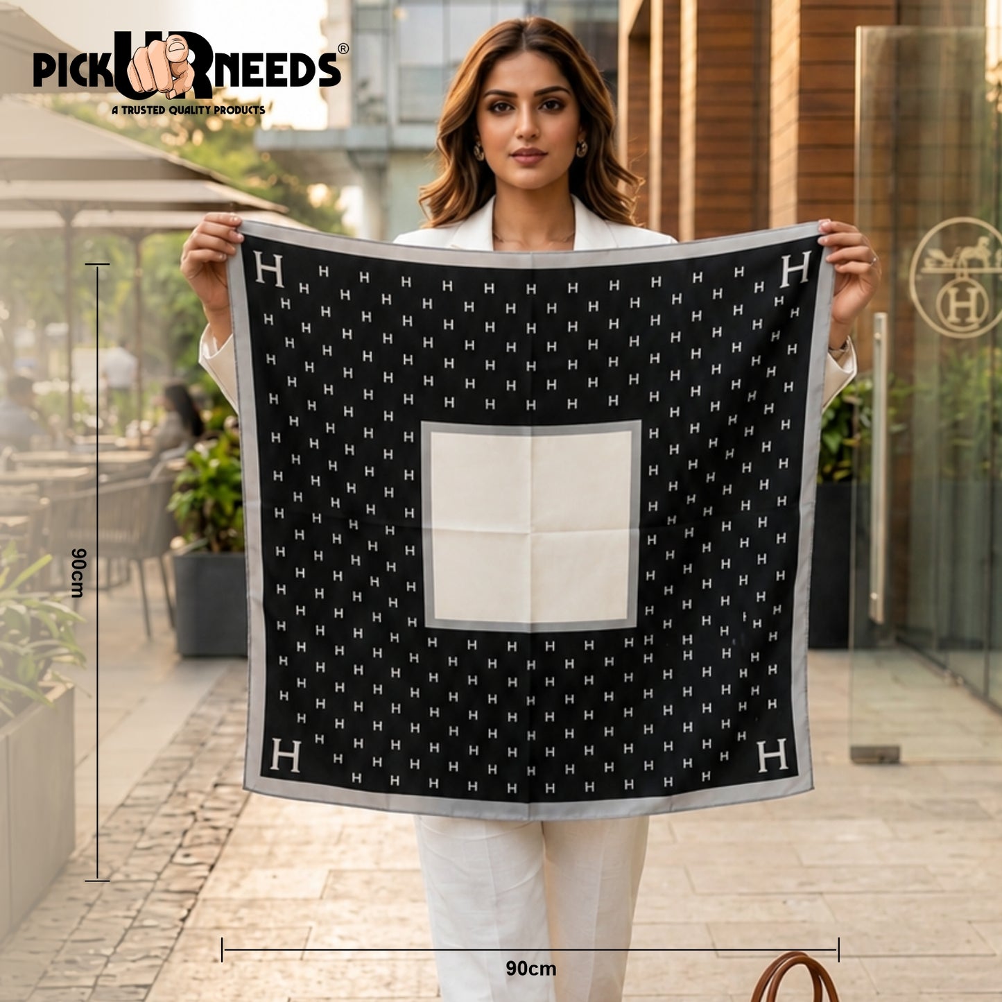 Pick Ur Needs Elegant Womens Premium Printed Satin Silk Feel Square Neck & Head Girls Scarf