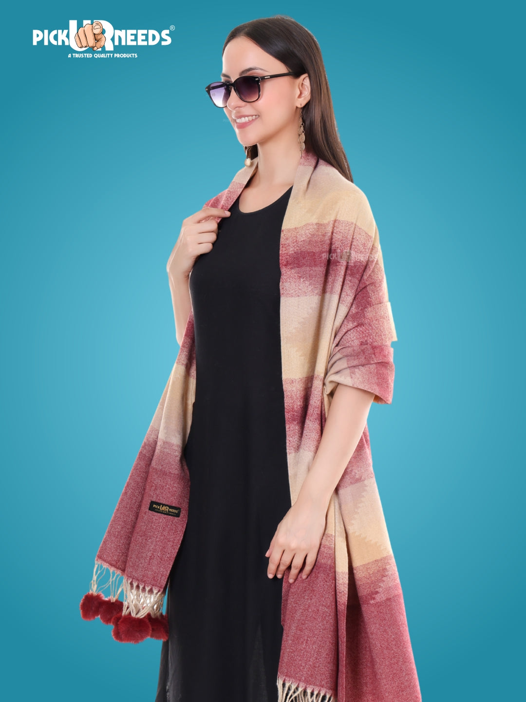 Pick Ur Needs Women’s Soft Woolen Shawl Premium Warm & Breathable Winter Stole  Elegant Striped Design with Tassels