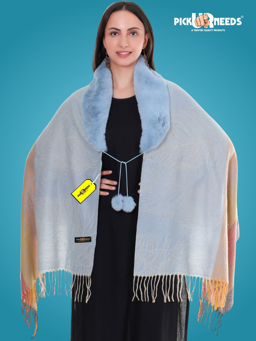 Pick Ur Needs Women’s Winter Shawl  Soft Woolen Stole with Faux Fur Collar  Elegant Poncho Shrug Wrap for Winter Warm Designer Scarf for Ladies