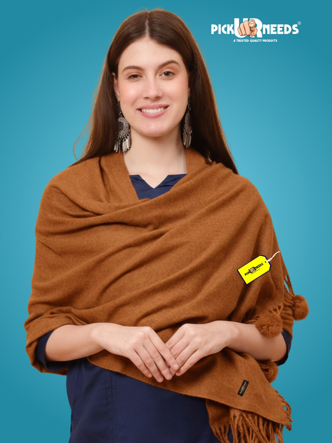 Pick Ur Needs Premium Women’s Wool Blend Scarf Soft Woolen Shawl Winter Stole with Tassels & Pom Poms