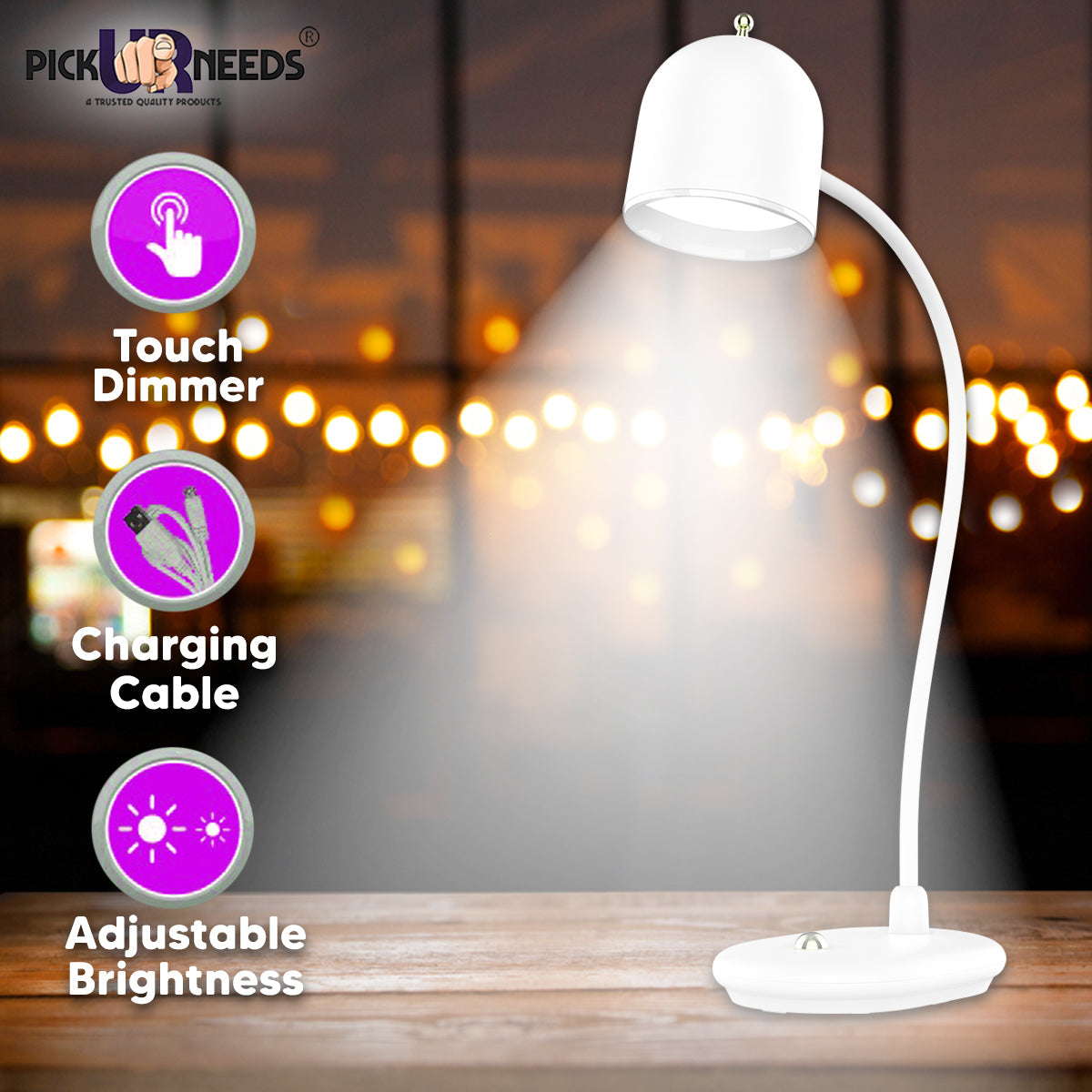 Pick Ur Needs Rechargeable LED Touch On/Off Study Table Lamp for Children Eye Protection, Student Study Reading Dimmer Rechargeable Led Table Lamps USB Charging