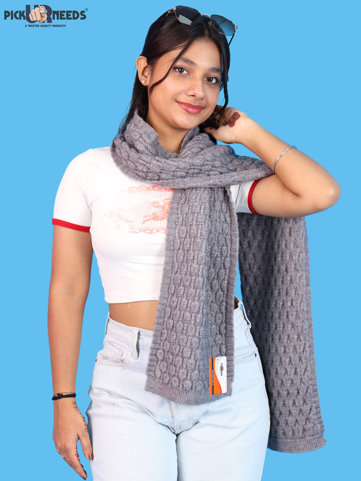 Pick Ur Needs Women and Girls Knitted Winter Muffler, Textured Woollen Scarf with Elegant Woven Pattern, Soft Warm Lightweight Neck Wrap