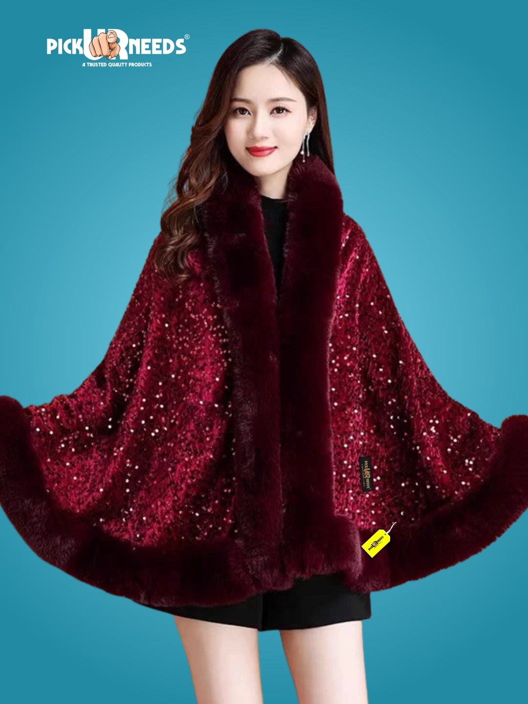 Visit the Pick Ur Needs Store Pick Ur Needs Luxury Sequin Faux Fur Shawl for Women Poncho & Winter Shrug Soft Warm Designer Wrap for Evening Parties