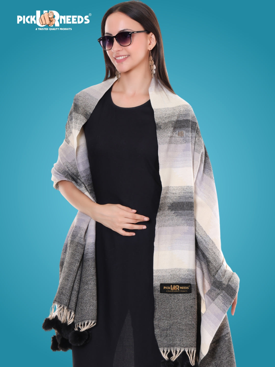 Pick Ur Needs Women’s Soft Woolen Shawl Premium Warm & Breathable Winter Stole  Elegant Striped Design with Tassels