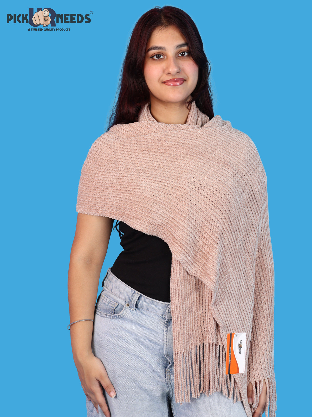 Pick Ur Needs Womens Winter shawl with Soft Plush Texture & Long Fringe Detailing Elegant Wrap for Ladies & Girls Cozy Seasonal Shoulder Cover for Casual, Ethnic & Western Outfits