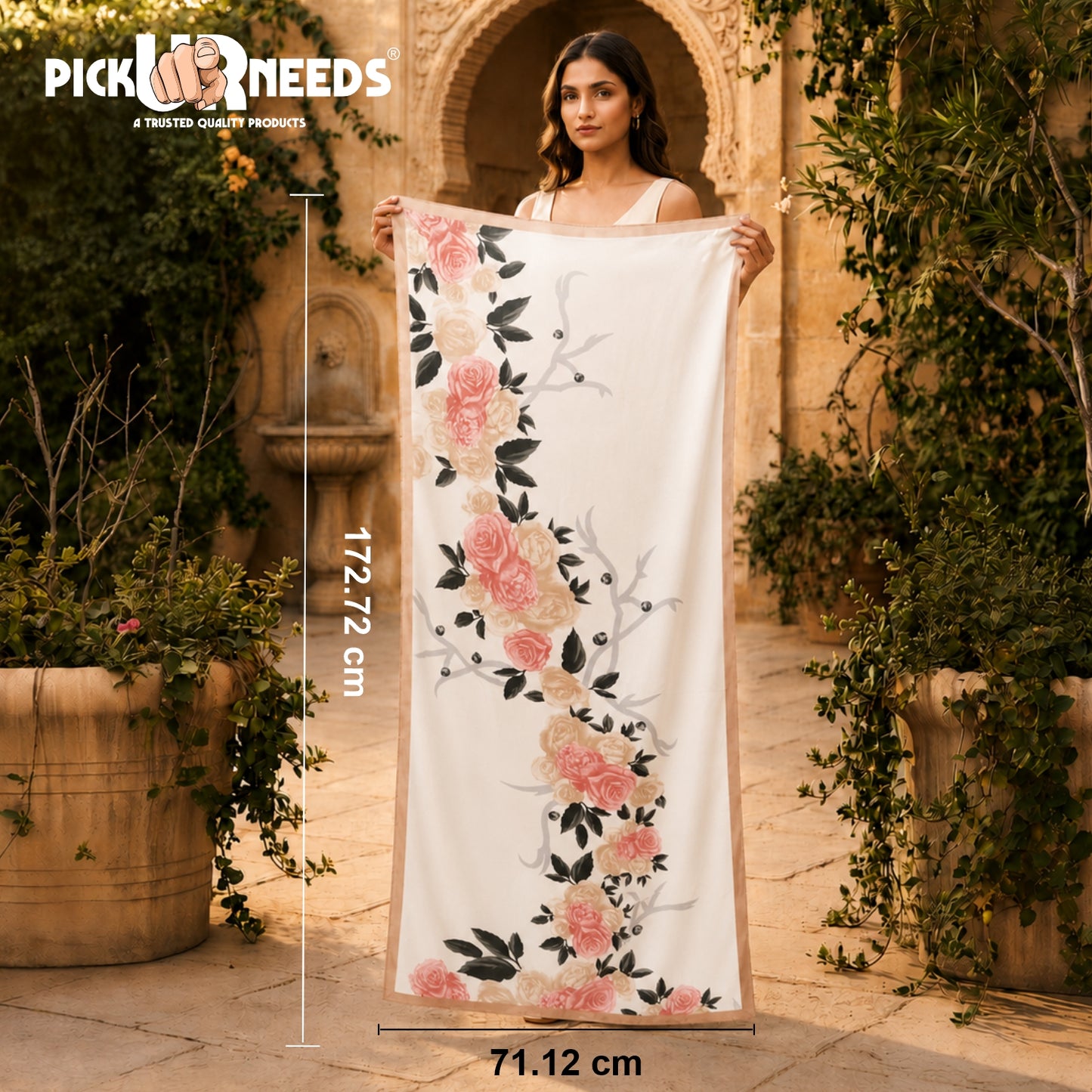 Pick Ur Needs Summer Silk Floral Printed Scarf for Womens & Girls Elegant Neck, Head & Shoulder Wrap Soft Lightweight Fashion Stole