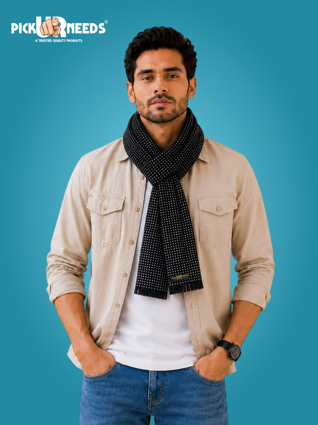 Pick Ur Needs Wool Blend Muffler for Men Soft Winter Scarf with Elegant Checks All-Day Comfort