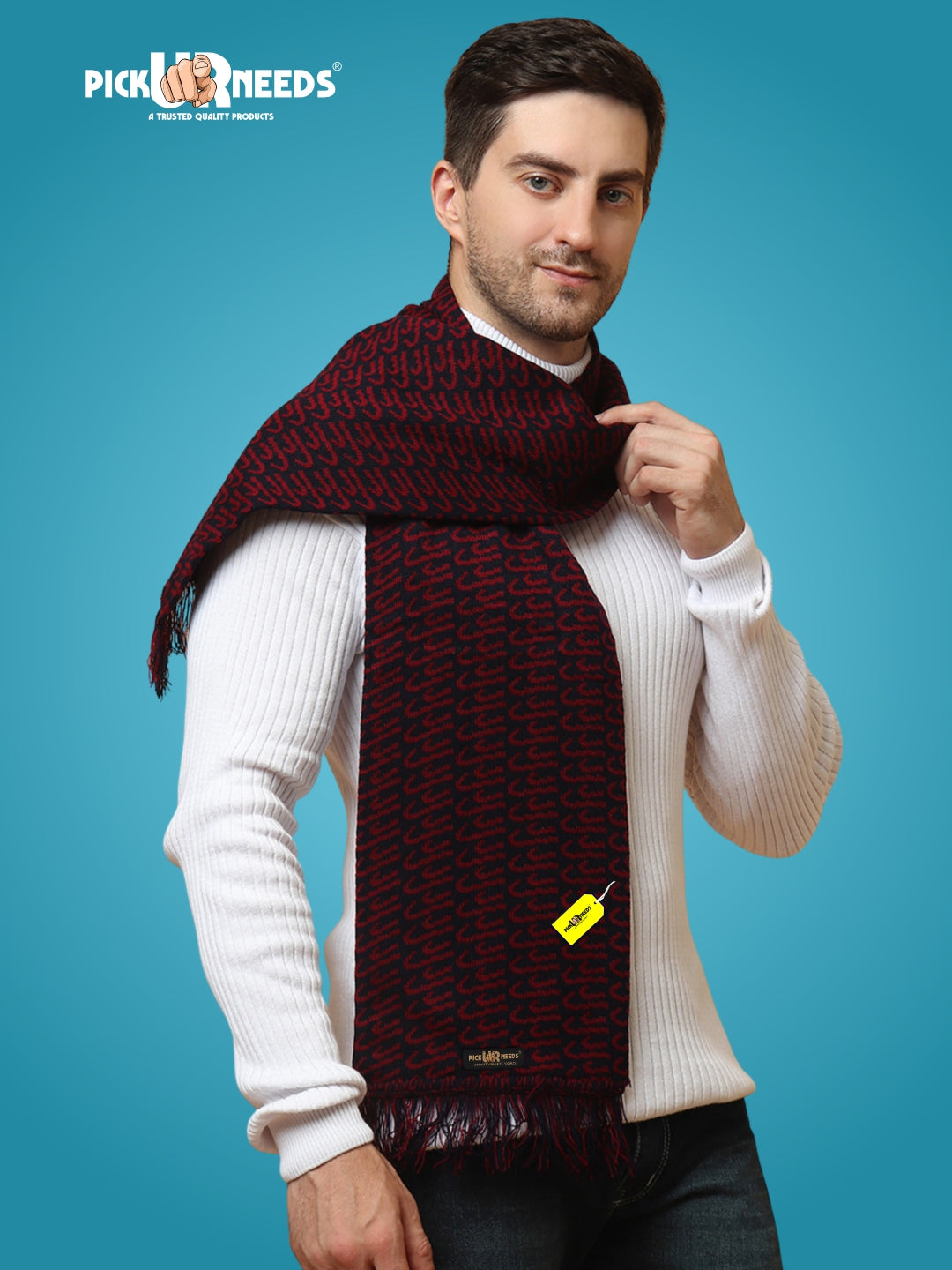 Pick Ur Needs Premium Winter Knit Muffler for Men Soft Woolen Neck Scarf with Stylish Pattern Warm & Comfortable Winter Wear for Outdoor & Casual Use