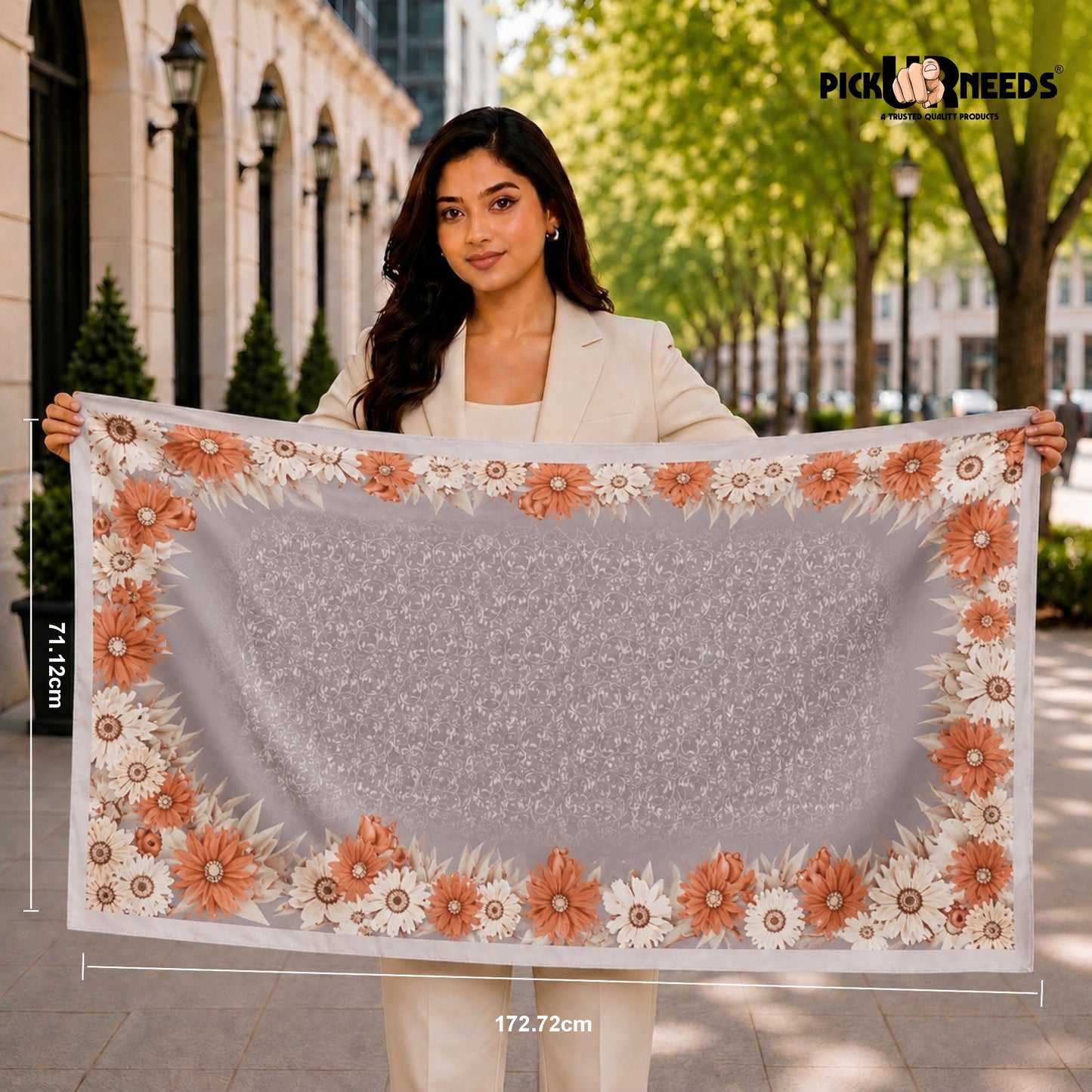 Pick Ur Needs Premium Summer Satin Silk Floral Printed Scarf for Womens & Girls Neck, Head, Shoulder Wrap Stole