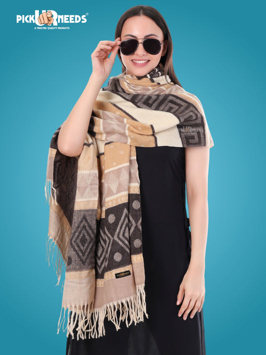 Pick Ur Needs Premium Winter Woolen Shawl for Women  Soft & Warm Ethnic Design Stole with Tassels  Stylish Warm Wrap for Winter & Parties