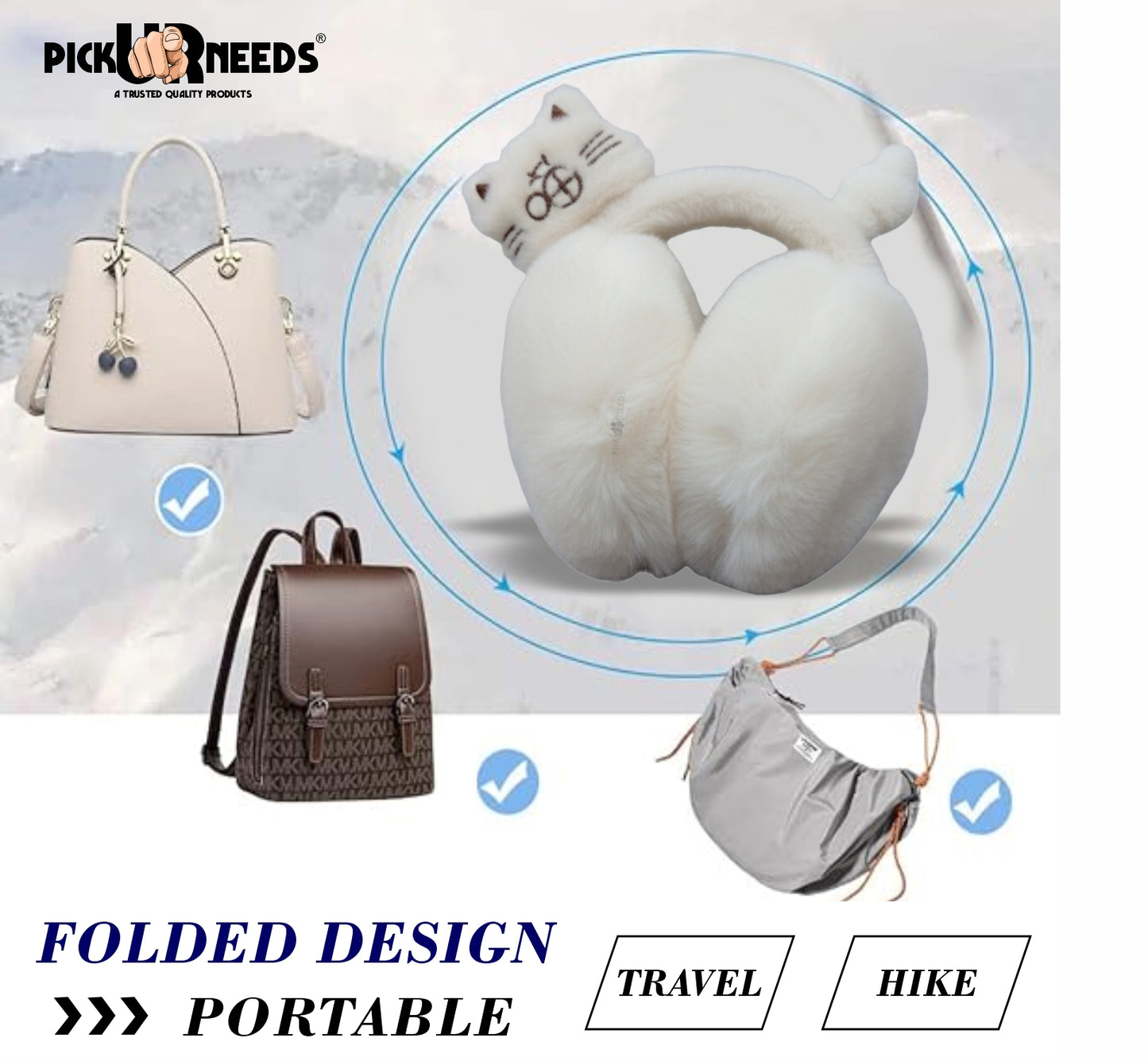 Pick Ur Needs Cute Cat Ear Muffs for Women & Kids – Foldable Ultra-Soft Winter Earmuffs, Lightweight Plush Ear Warmers