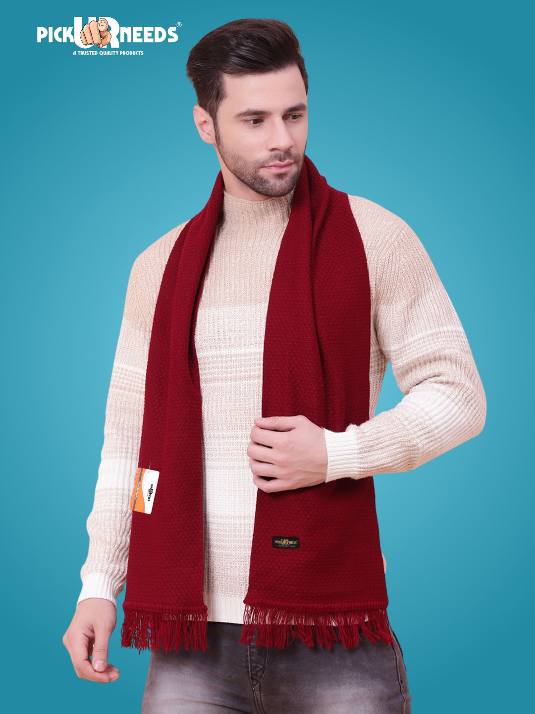 Pick Ur Needs Premium Soft Knitted Winter Muffler for Men Elegant Wool Blend Scarf with Tassel Fringe Stylish Warm Winter Wear for Casual & Formal Outfits