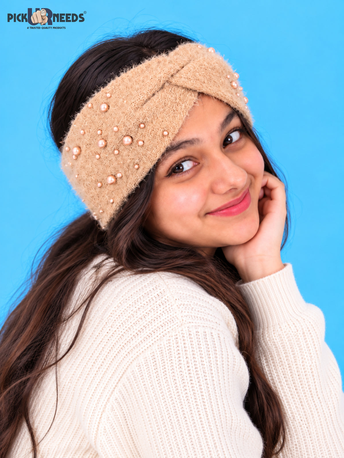 Pick Ur Needs Winter Ear Warmer Kanpatti Soft Woolen Headband with Elegant Pearl Design Warm Stretchable For Womens & Girls