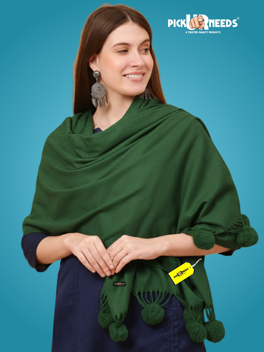 Pick Ur Needs Premium Women’s Wool Blend Scarf Soft Woolen Shawl Winter Stole with Tassels & Pom Poms