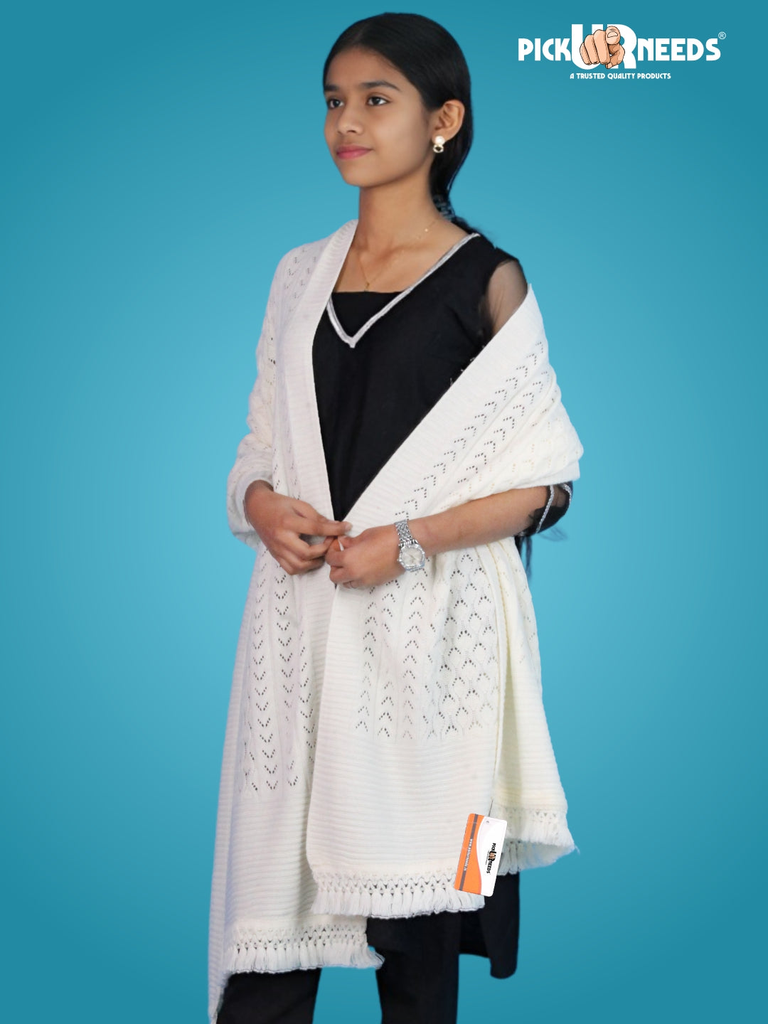 Pick Ur Needs Women’s Premium Knitted Winter Soft Shawl Woolen Warm Stole with Elegant Lace Pattern & Tassels For Girls