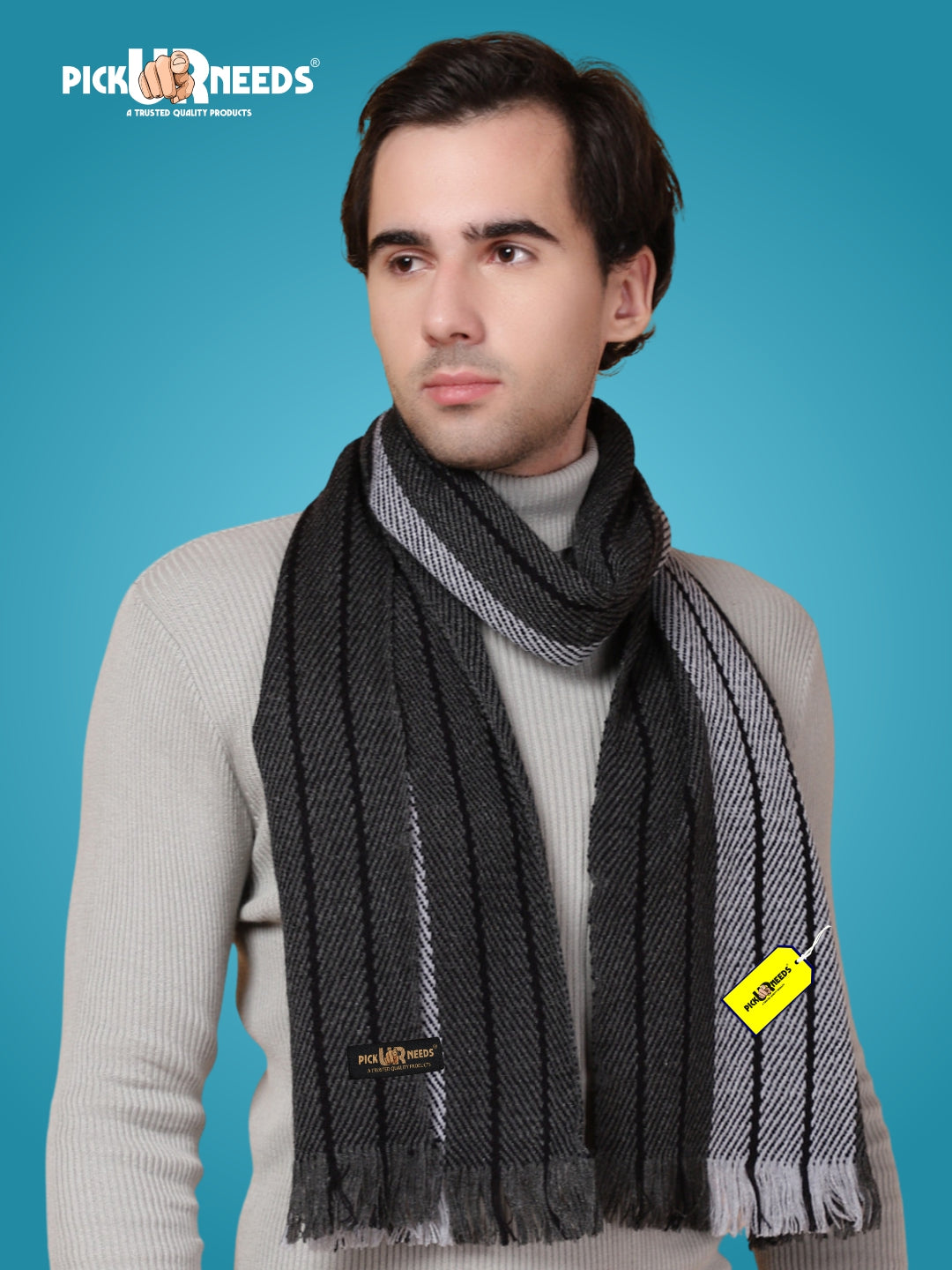 Pick Ur Needs Premium Men's Warm And Stylish Woolen Muffler With Multicolour Stripes And Stylish Tussles Ends