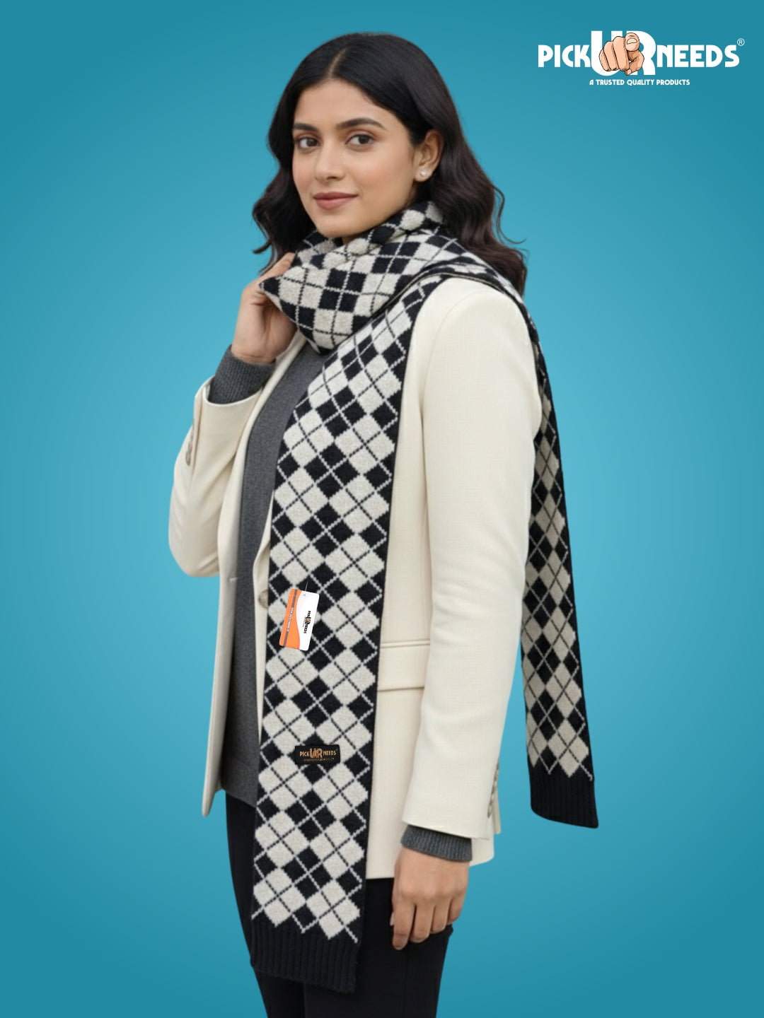 Pick Ur Needs Classic Checkered Woolen Scarf for Winter Warm Muffler Soft, Cozy & Stylish Cold Weather Wrap For Women