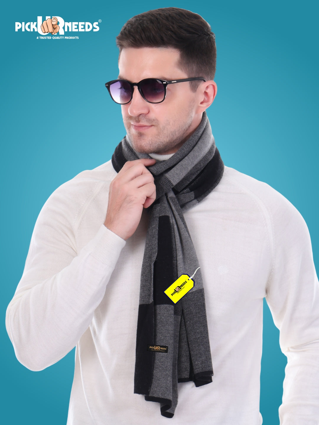 Pick Ur Needs Men’s Woolen Muffler Stylish Checked Soft & Warm Wool Blend Winter Scarf Hand Washable Neck Wrap