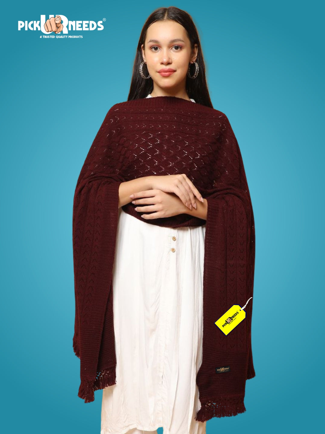 Pick Ur Needs Wool Self Design Women Shawl