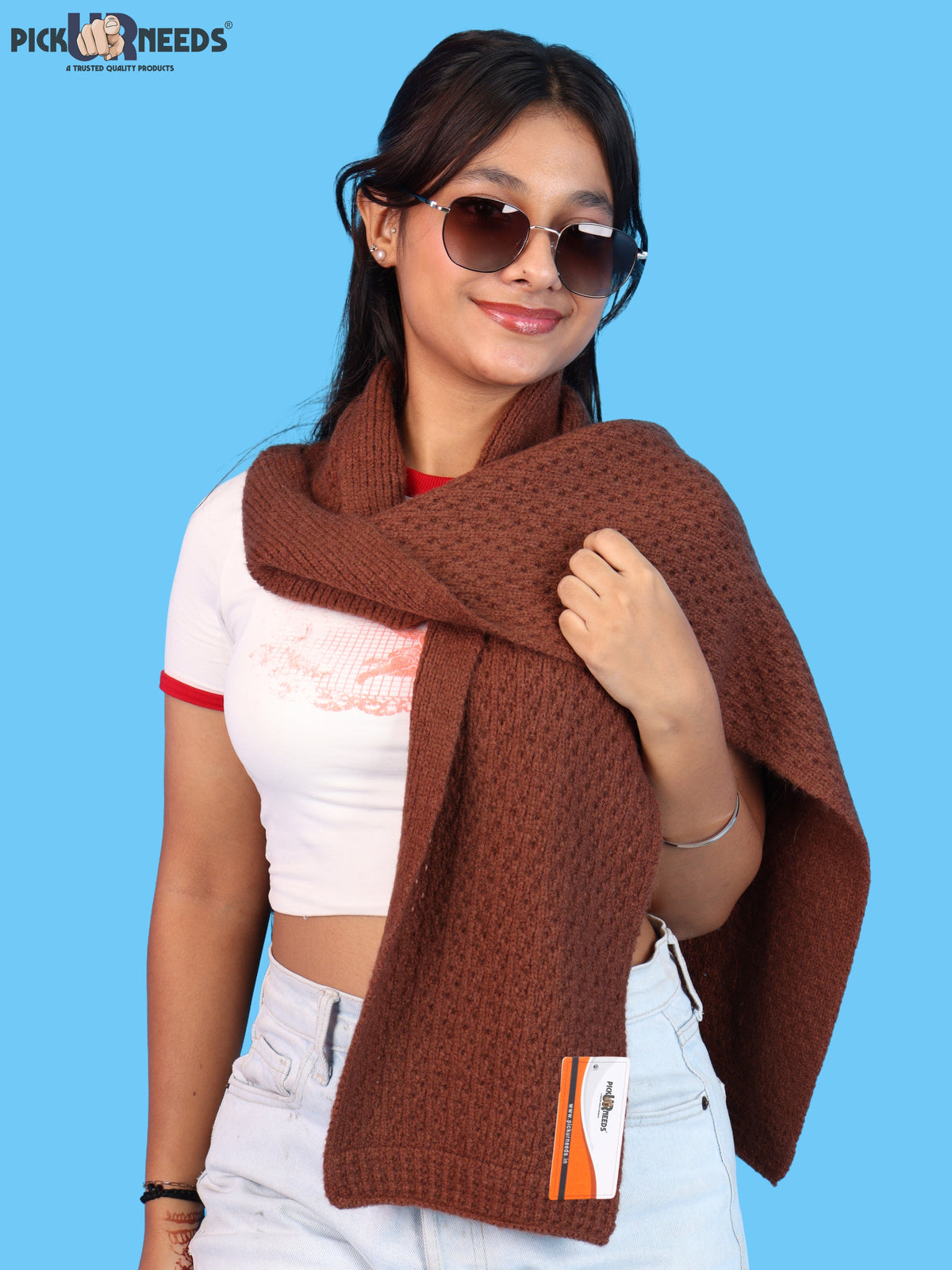 Pick Ur Needs Womens Soft Muffler Scarf, Lightweight Knitted Winter Stole, Warm & Cozy Long Neck Wrap for Women & Girls