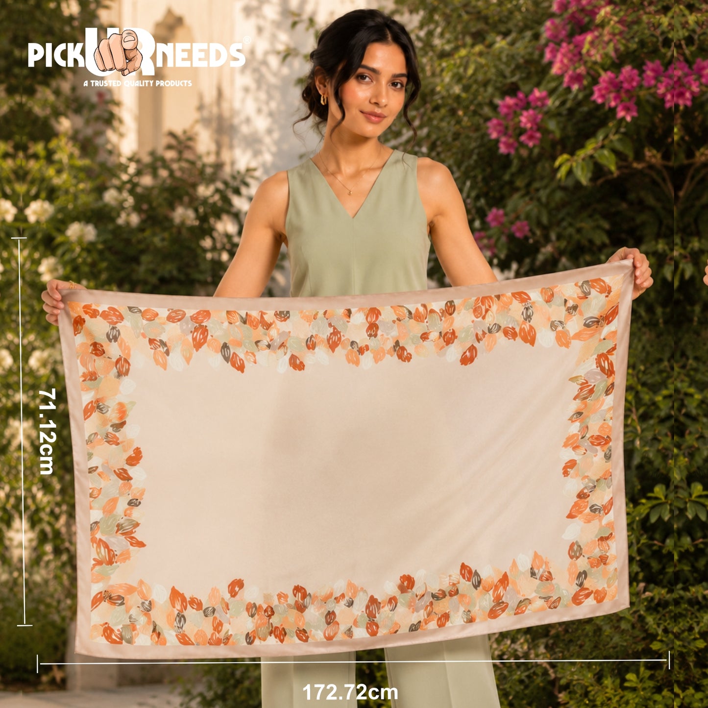 Pick Ur Needs Premium Satin Silk Feel Rectangle Scarf for Womens & Girls Floral Printed Long Fashion Stall Soft Lightweight Neck, Head & Shoulder Wrap