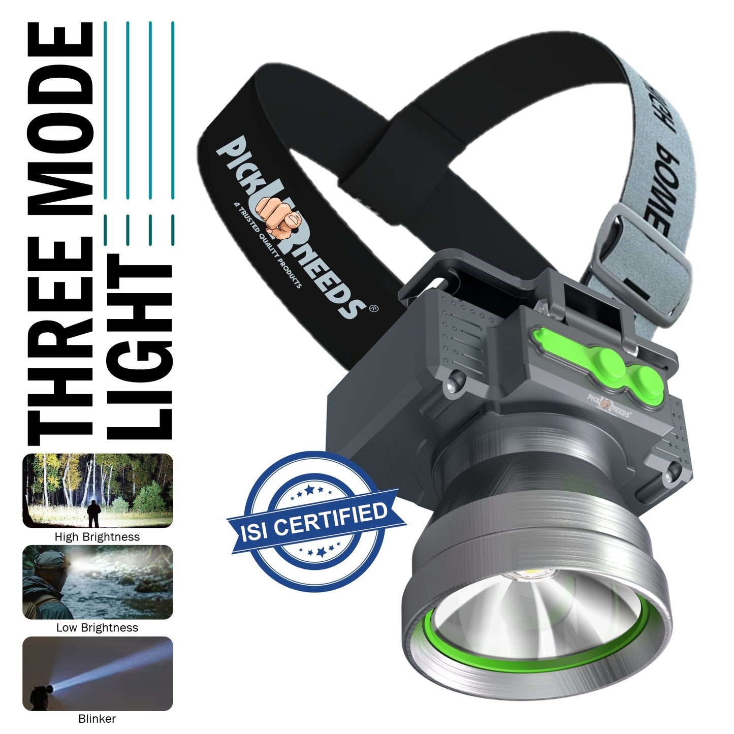 Pick Ur Needs Rechargeable Head Lamp With 3 Mode LED Almunium Body 150W Laser 2400 mAh Battery 3 hrs Torch Emergency Light