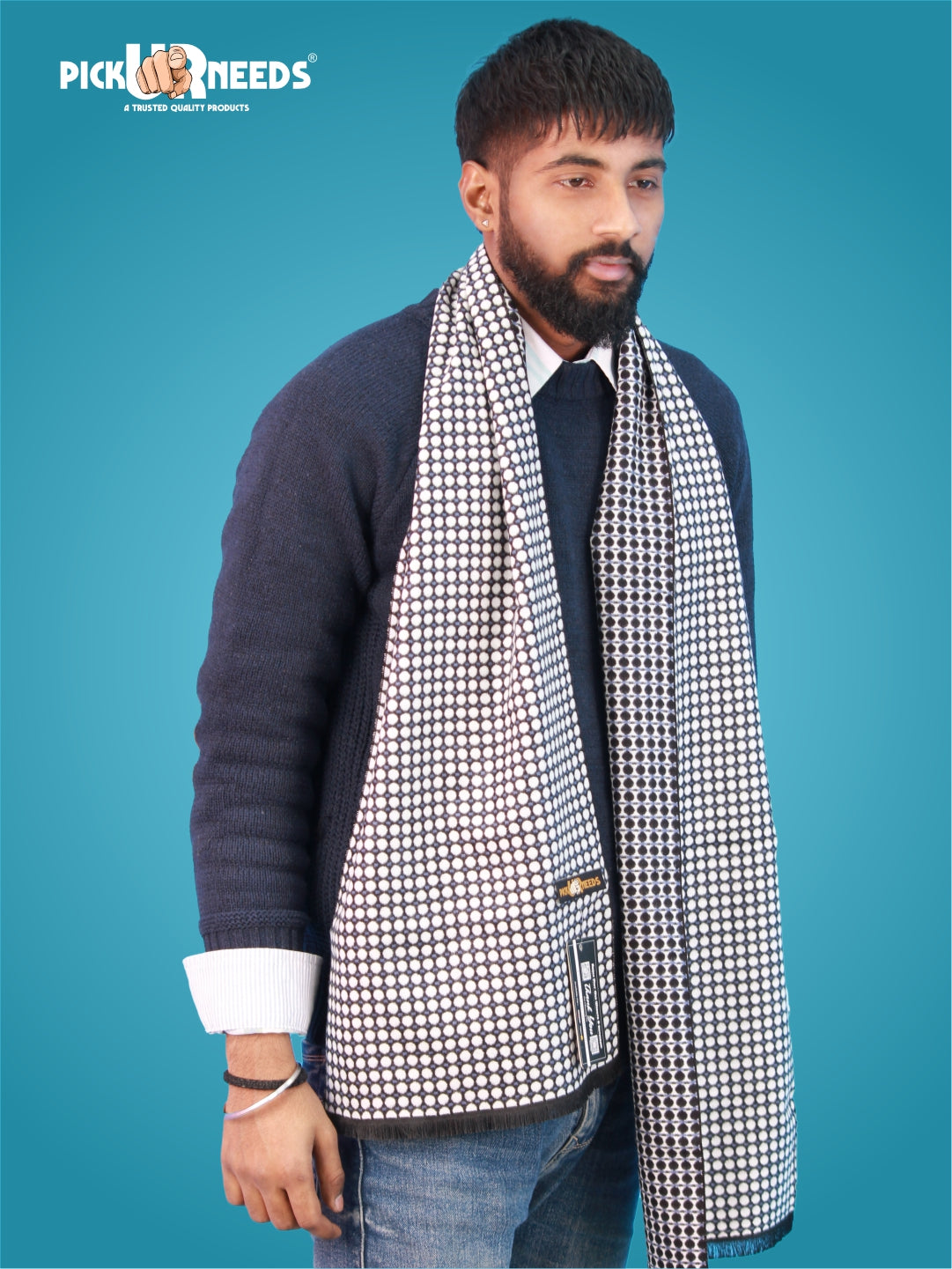 Pick Ur Needs Wool Blend Muffler for Men Soft Winter Scarf with Elegant Checks All-Day Comfort