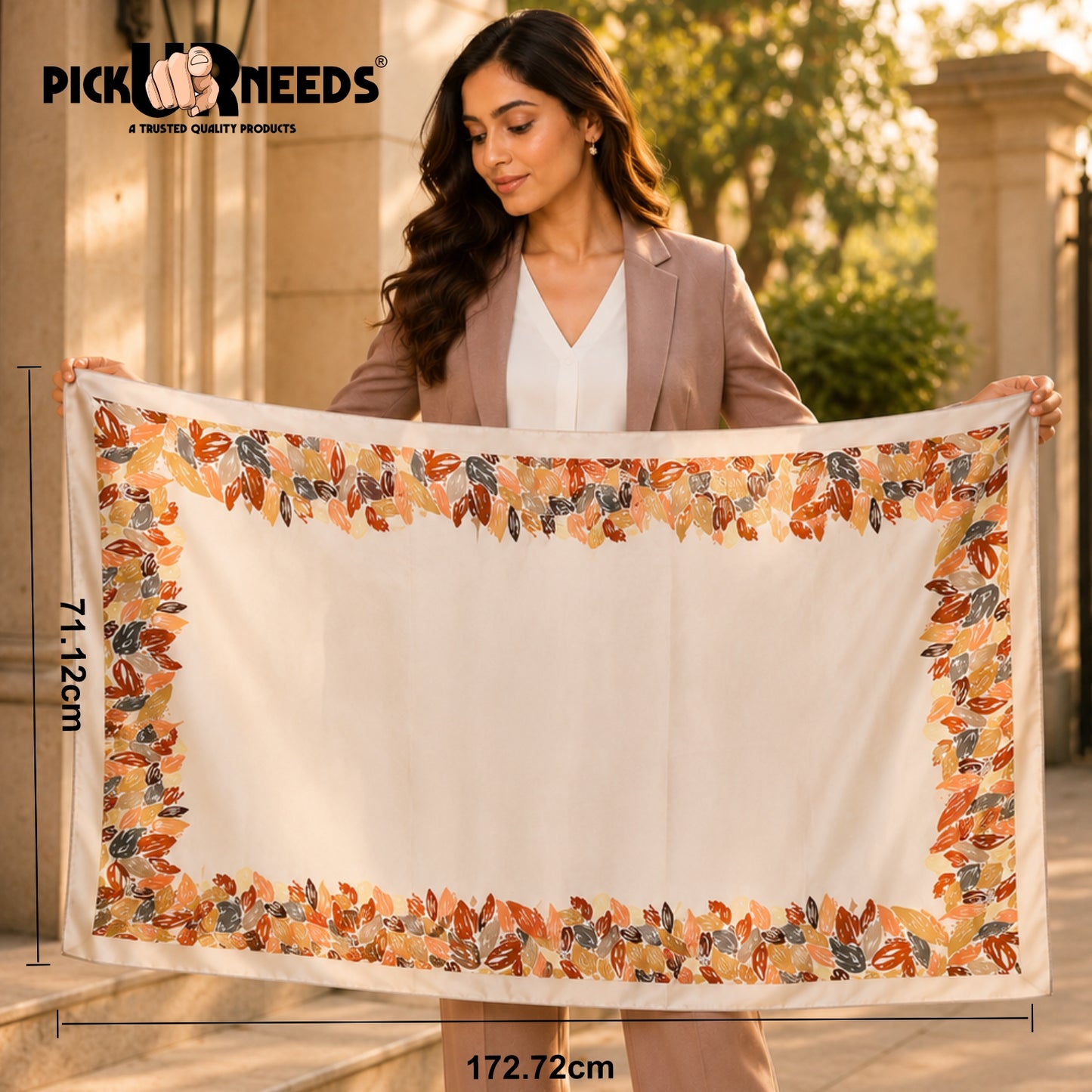 Pick Ur Needs Premium Satin Silk Feel Rectangle Scarf for Womens & Girls Floral Printed Long Fashion Stall Soft Lightweight Neck, Head & Shoulder Wrap