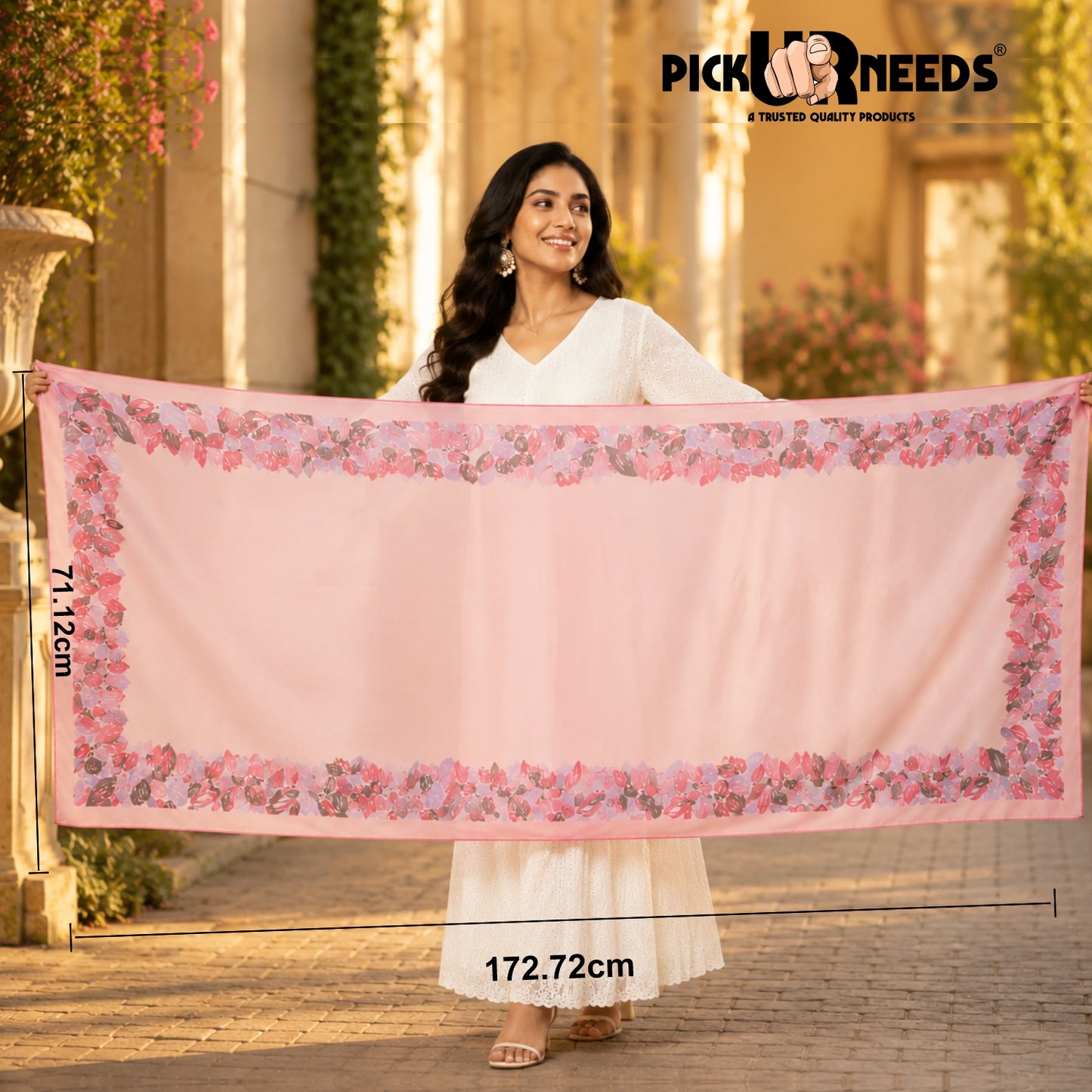 Pick Ur Needs Premium Satin Silk Feel Rectangle Scarf for Womens & Girls Floral Printed Long Fashion Stall Soft Lightweight Neck, Head & Shoulder Wrap