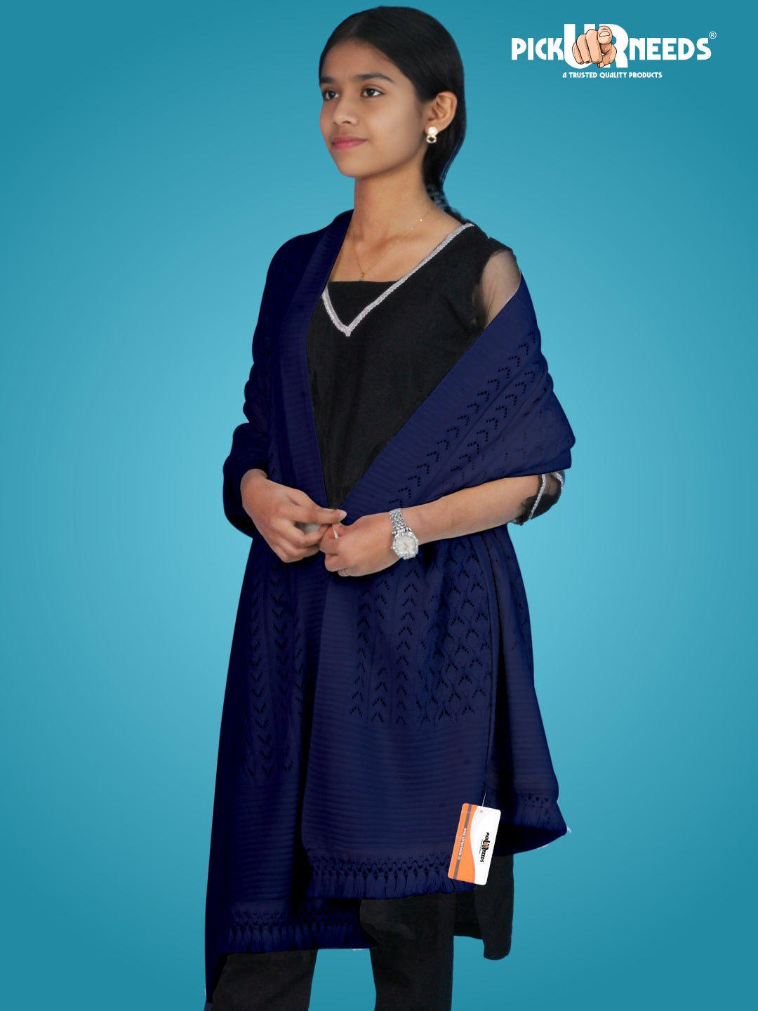 Pick Ur Needs Women’s Premium Knitted Winter Soft Shawl Woolen Warm Stole with Elegant Lace Pattern & Tassels For Girls