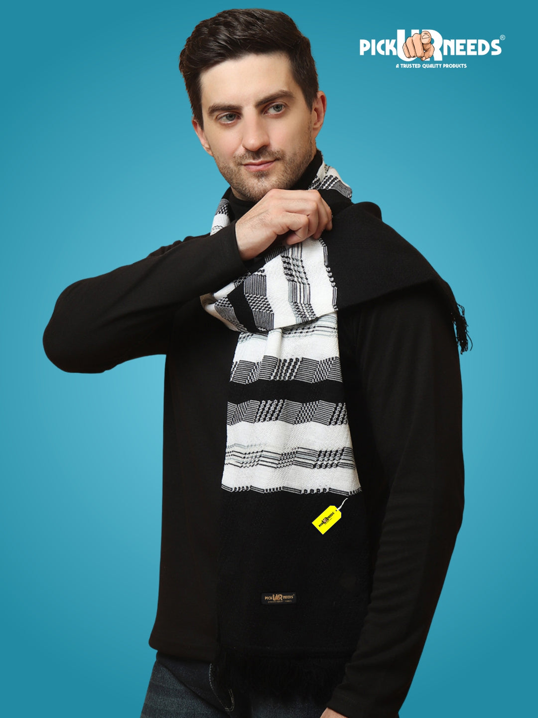 Pick Ur Needs Soft Warm Wool Blend Scarf Premium Knitted Winter Muffler for Men with Stylish Geometric Pattern Trendy Casual & Formal Winter Wear Mufflers