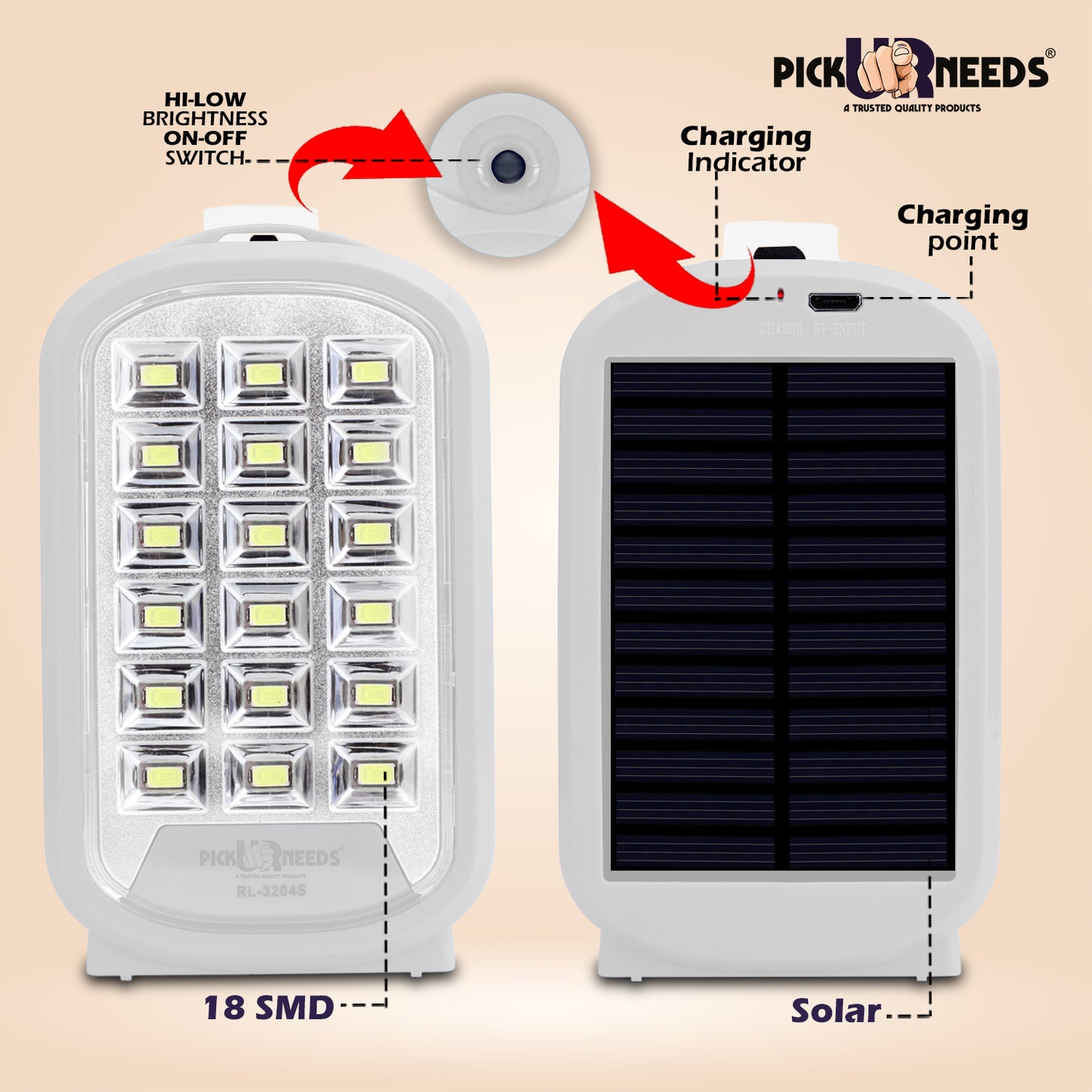 Pick Ur Needs Portable & Rechargeable Mini Emergency Lantern 18SMD LED Floor Lamp Light with Solar Panel