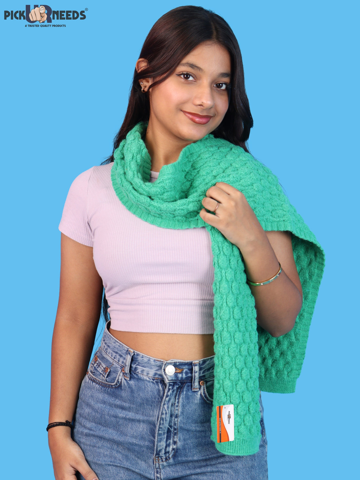 Pick Ur Needs Women and Girls Knitted Winter Muffler, Textured Woollen Scarf with Elegant Woven Pattern, Soft Warm Lightweight Neck Wrap