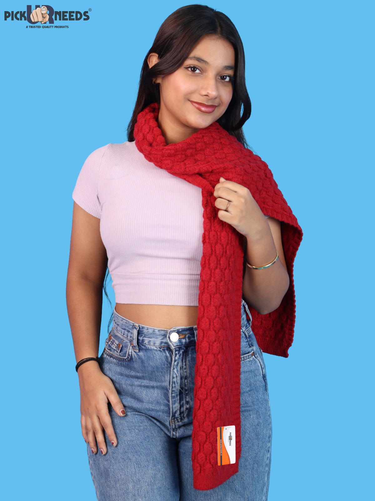 Pick Ur Needs Women and Girls Knitted Winter Muffler, Textured Woollen Scarf with Elegant Woven Pattern, Soft Warm Lightweight Neck Wrap