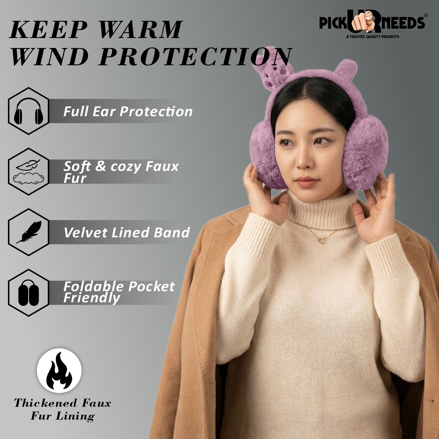 Pick Ur Needs Stylish Rabit Design Foldable / Adjustable Ear Muff High Quality Furr Ear Warmer Ear Muff