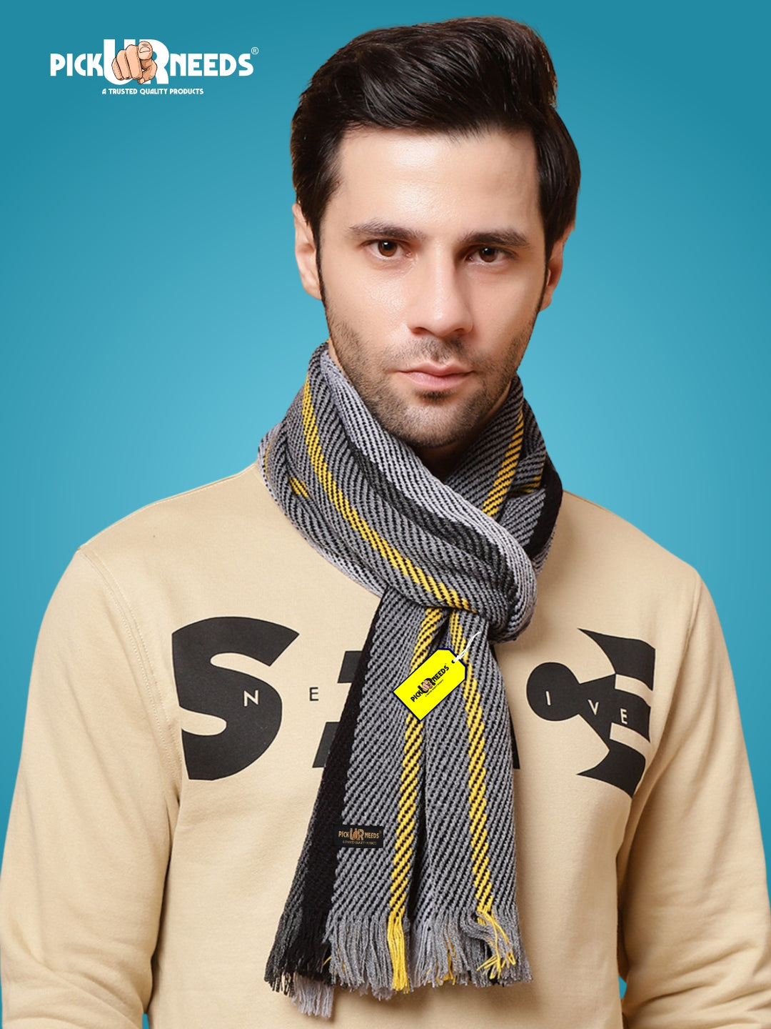 Pick Ur Needs Premium Men's Warm And Stylish Woolen Muffler With Multicolour Stripes And Stylish Tussles Ends