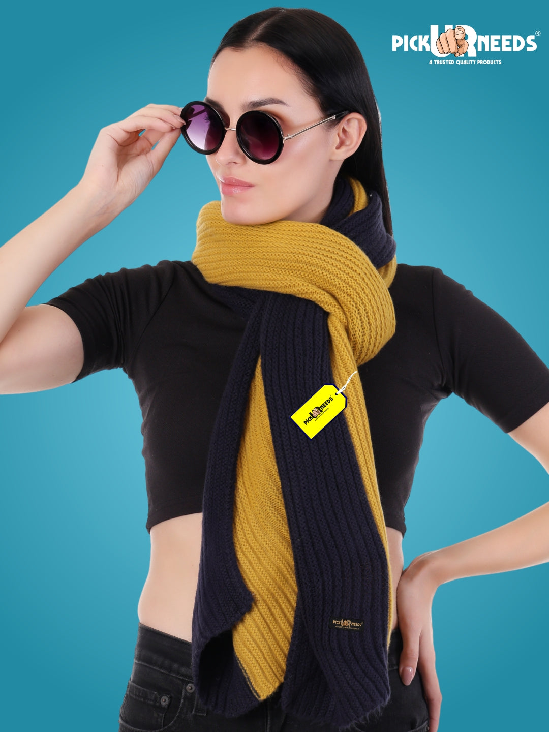 Pick Ur Needs Women’s Winter Wool Muffler Scarf – Premium Soft Knitted Dual-Tone Warm Shawl Wrap for Winter Travel, Casual