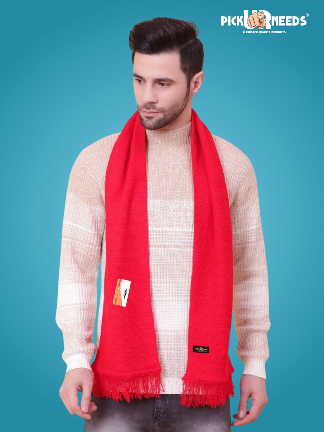 Pick Ur Needs Premium Soft Knitted Winter Muffler for Men Elegant Wool Blend Scarf with Tassel Fringe Stylish Warm Winter Wear for Casual & Formal Outfits