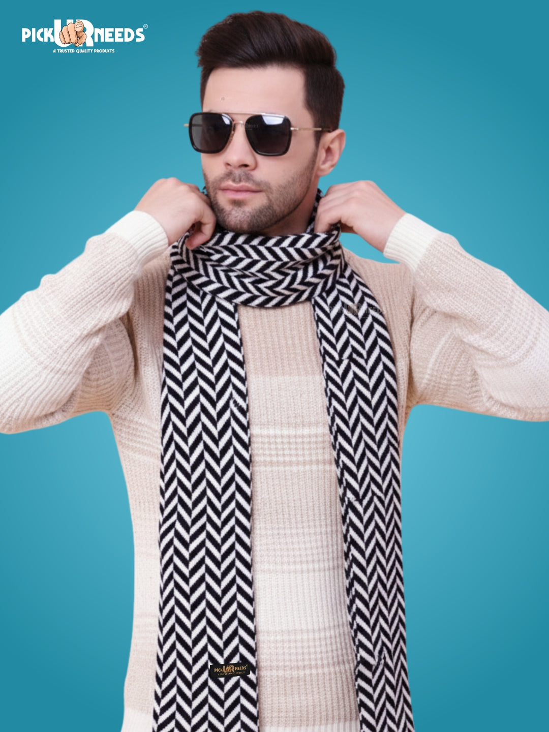 Pick Ur Needs Men's Stylish Zig Zag Knit Scarf  Soft, Warm & Breathable Fabric for Causal & Formal Wear Winter Muffler