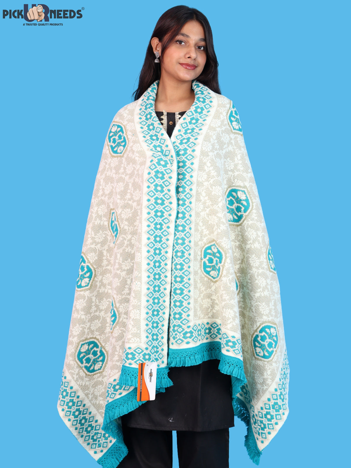 Pick Ur Needs Printed Women’s Woolen Shawl with Elegant Floral Pattern & Fur Border