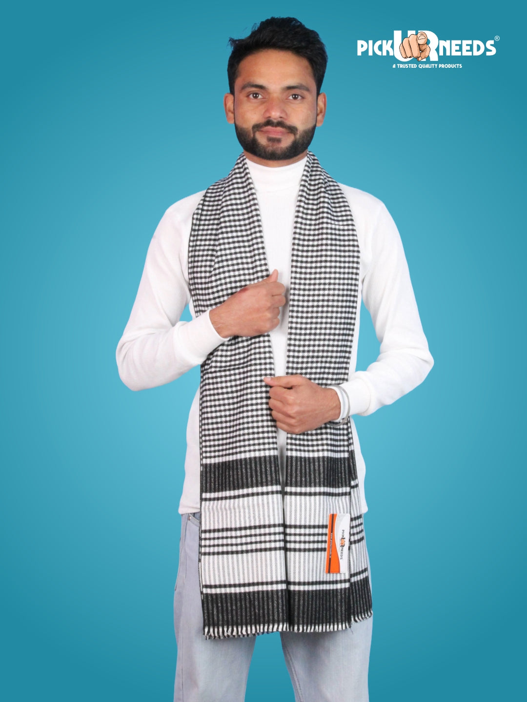 Pick Ur Needs Premium Winter Muffler for Men Soft Wool-Blend Checked Scarf Warm, Lightweight & Stylish Muffler for Office, Casual & Outdoor Wear
