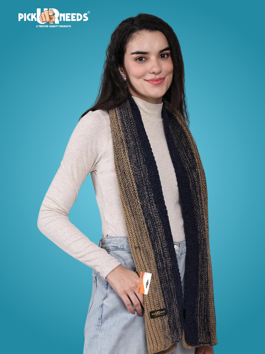 Pick Ur Needs Premium Knitted Winter Scarf for Women – Soft, Warm & Stylish Dual-Tone Muffler Stole