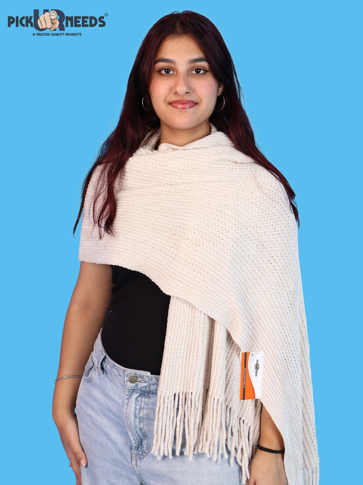 Pick Ur Needs Womens Winter shawl with Soft Plush Texture & Long Fringe Detailing Elegant Wrap for Ladies & Girls Cozy Seasonal Shoulder Cover for Casual, Ethnic & Western Outfits