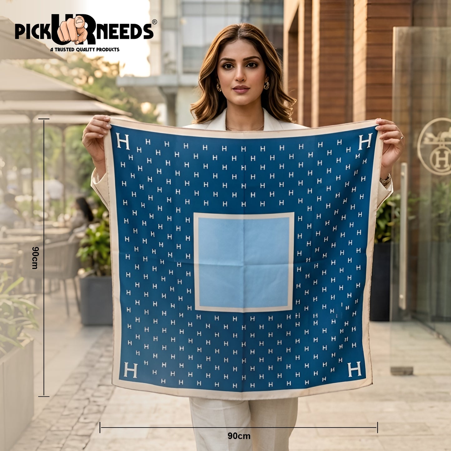 Pick Ur Needs Elegant Womens Premium Printed Satin Silk Feel Square Neck & Head Girls Scarf