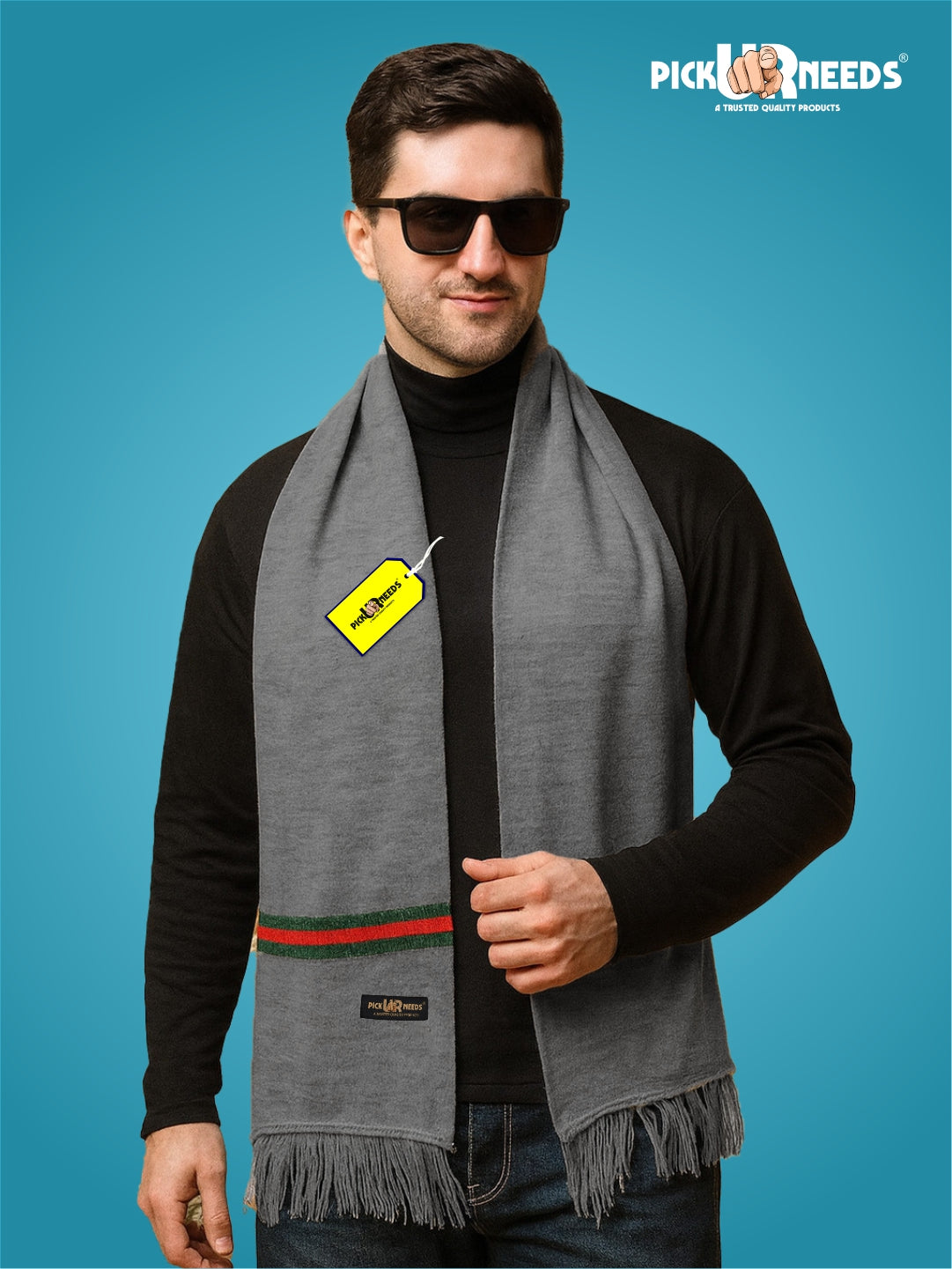 Pick Ur Needs Premium Woolen Muffler for Men Soft Warm Winter Scarf Stylish Striped Design Long & Comfortable Neck Wrap