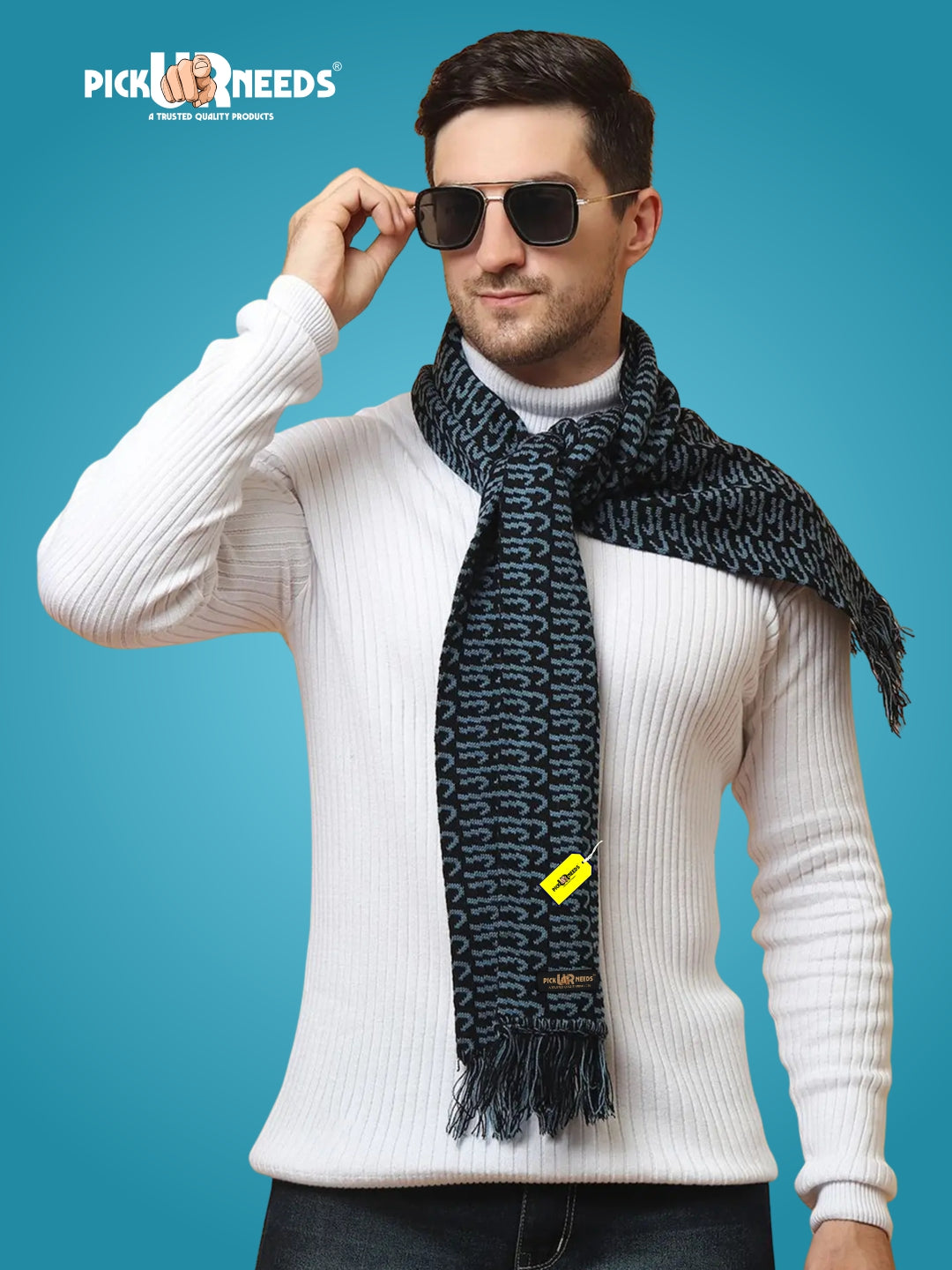 Pick Ur Needs Premium Winter Knit Muffler for Men Soft Woolen Neck Scarf with Stylish Pattern Warm & Comfortable Winter Wear for Outdoor & Casual Use
