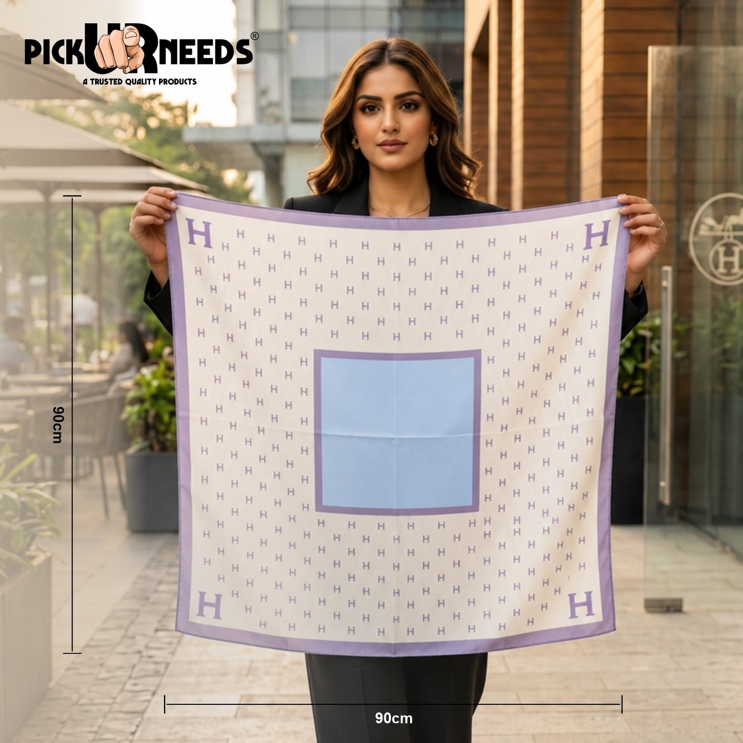 Pick Ur Needs Elegant Womens Premium Printed Satin Silk Feel Square Neck & Head Girls Scarf